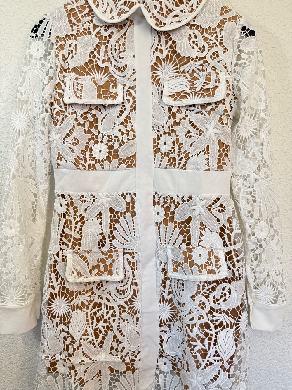 Peekskill Self-Portrait Lace Dress | White Sheer Overlay Romantic | Size M - Picture 7 of 15